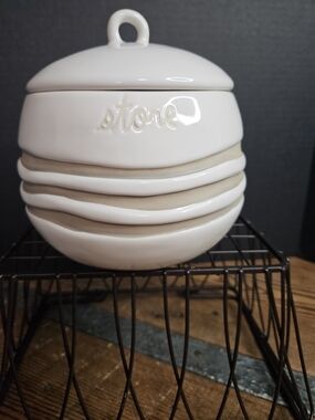 Rae Dunn White Ceramic 'Store' Lidded Jar with Sand Ripples